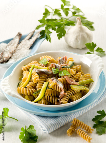 Foto: fusilli with anchovies and zucchinis fusilli with anchovies and zucchinis