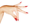 hands of woman with red manicure