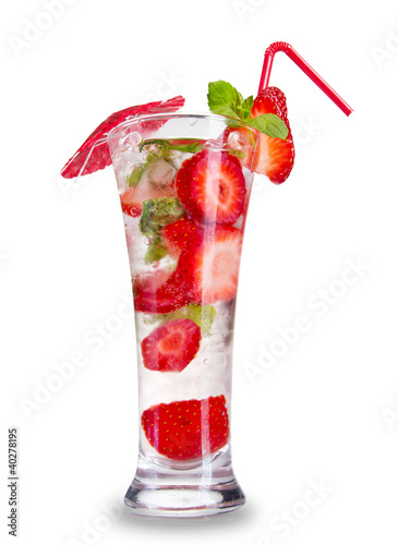 Photo: Strawberry mojito drink, isolated on white background Strawberry mojito drink, isolated on white background
