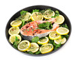 Red fish with lemon, parsley and pepper