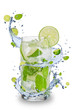 Fresh mojito drink with splash spiral around glass.