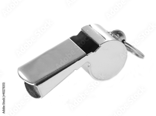 Photo: sport metal whistle isolated on white sport metal whistle isolated on white