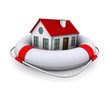 House in lifebuoy. Isolated on white background