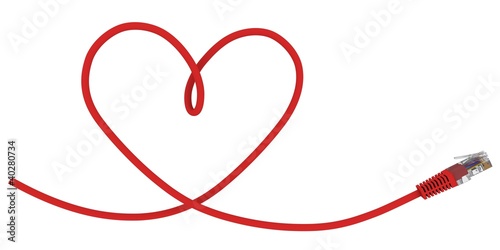 Illustration: Network cable twisted in the shape of the heart Network cable twisted in the shape of the heart