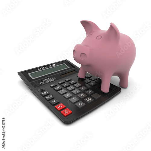 Illustration: Piggy bank on the calculator. 3d rendering Piggy bank on the calculator. 3d rendering
