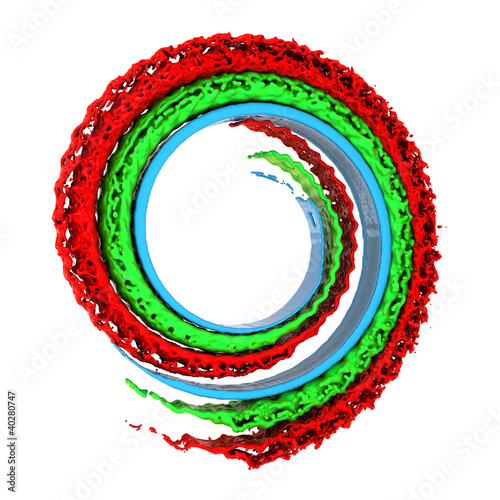 Illustration: Tri-color splash of paint, twisted into a spiral. 3d rendering Tri-color splash of paint, twisted into a spiral. 3d rendering