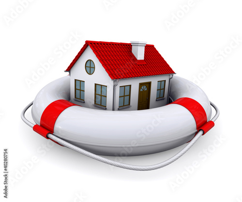 Illustration: House in lifebuoy. Isolated on white background House in lifebuoy. Isolated on white background
