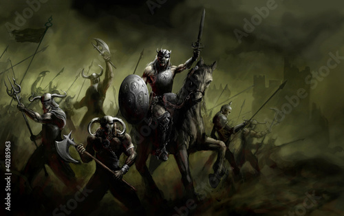 Illustration: general leading his army in war general leading his army in war