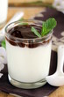 Italian dairy dessert Panacotta in a glass beaker Italian dairy dessert Panacotta in a glass beaker