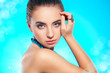 woman portrait with necklace and ring on finger woman portrait with necklace and ring on finger