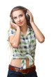 young woman with headhpones
