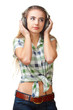 female teenager with headhpones