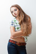 young woman wearing country style clothes