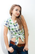 brunette  woman wearing country style clothes
