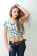 young woman wearing country style clothes