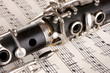 close up detail of clarinet and notebook with notes close up detail of clarinet and notebook with notes