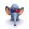 3d Elephant in 3d stereoscopic glasses