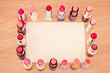 canvas print picture - set of lipsticks around blank card to add text