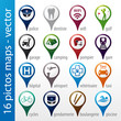 set 16 icons, pictos, symboles, logos, maps
