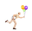 Delivery boy in a rush delivering balloons
