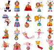 cartoon happy circus show icons collection