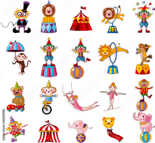 Vector: cartoon happy circus show icons collection cartoon happy circus show icons collection