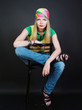 fashionable beautiful girl in bright clothes