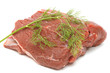 Piece of raw beef on white Piece of raw beef on white