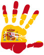 Hand print of Spain flag colors Hand print of Spain flag colors