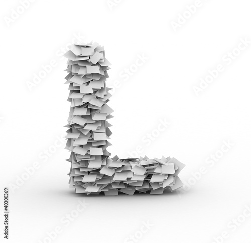 Illustration: Letter L, stacked from paper sheets Letter L, stacked from paper sheets