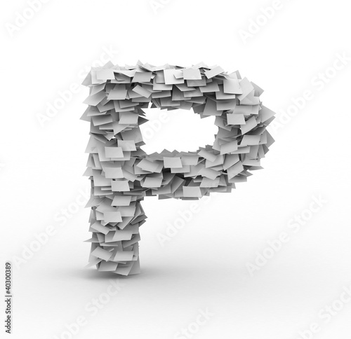 Foto: Letter P, stacked from paper sheets Letter P, stacked from paper sheets