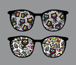 Retro eyeglasses with black cats reflection in it.