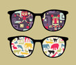 Retro eyeglasses with old school reflection in it.