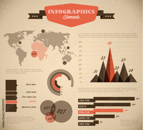 Vektor: Brown and red Vector retro / vintage set of Infographic elements Brown and red Vector retro / vintage set of Infographic elements