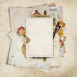Illustration: Vintage background with old cards and filmstrip Vintage background with old cards and filmstrip