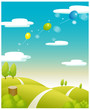 Balloons flying over the Green landscape Balloons flying over the Green landscape