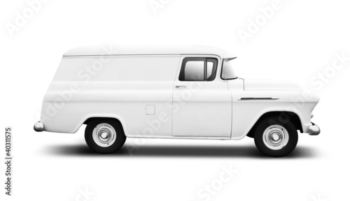 Photo: Vintage White Delivery Van on White with drop shadow Vintage White Delivery Van on White with drop shadow