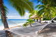 Empty hammock between palm trees on a beach Empty hammock between palm trees on a beach