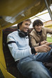Friends enjoying in airplane