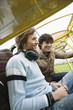Friends enjoying in airplane