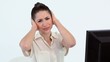 Woman putting her hands on her ears