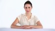 Smiling woman behind a table
