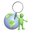 3d puppet with magnifier and Earth