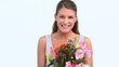 Video: Happy woman smelling beautiful flowers Happy woman smelling beautiful flowers
