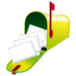 Mail overflowing from a green metallic mailbox. Mail overflowing from a green metallic mailbox.