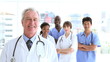 Happy medical team standing upright