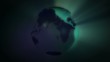 Earth radiating turquoise  light beams