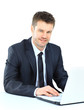 Portrait of young confident business man with laptop
