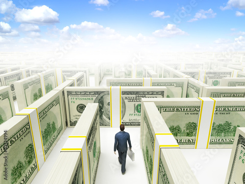 Illustration: Business peoples in Financial Maze Labyrinth Business peoples in Financial Maze Labyrinth