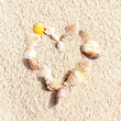 Stock Photo:.heart made with shells on sand